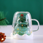 Caneca de Vidro Duplo Criativa de Árvore de Natal 300ml