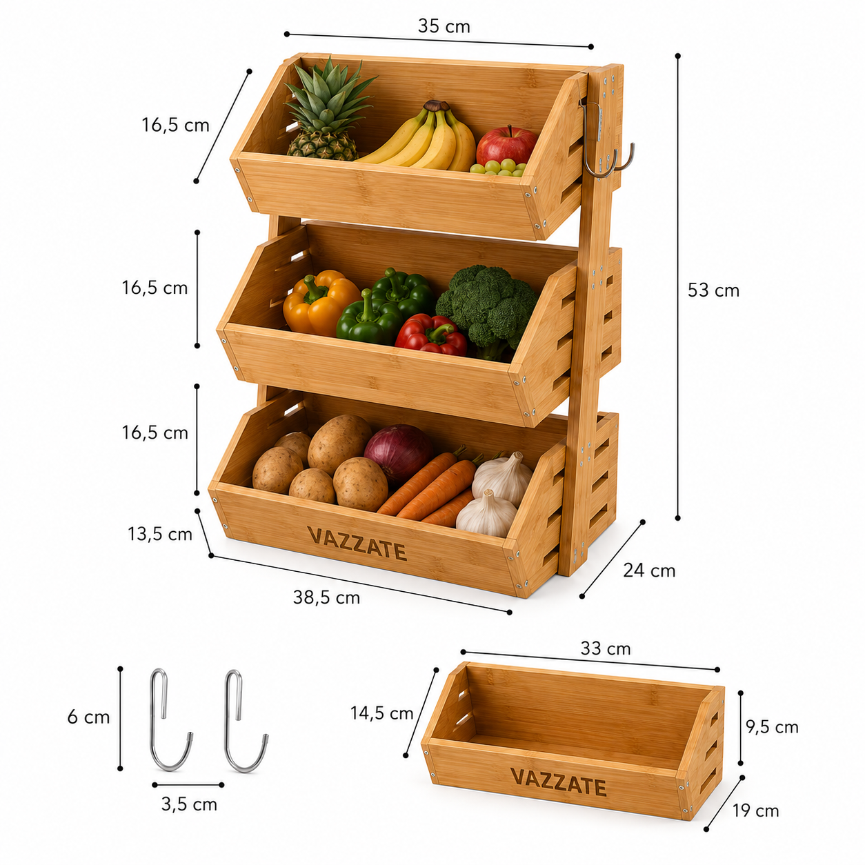 Organizador de Bambu Premium 3 Andares