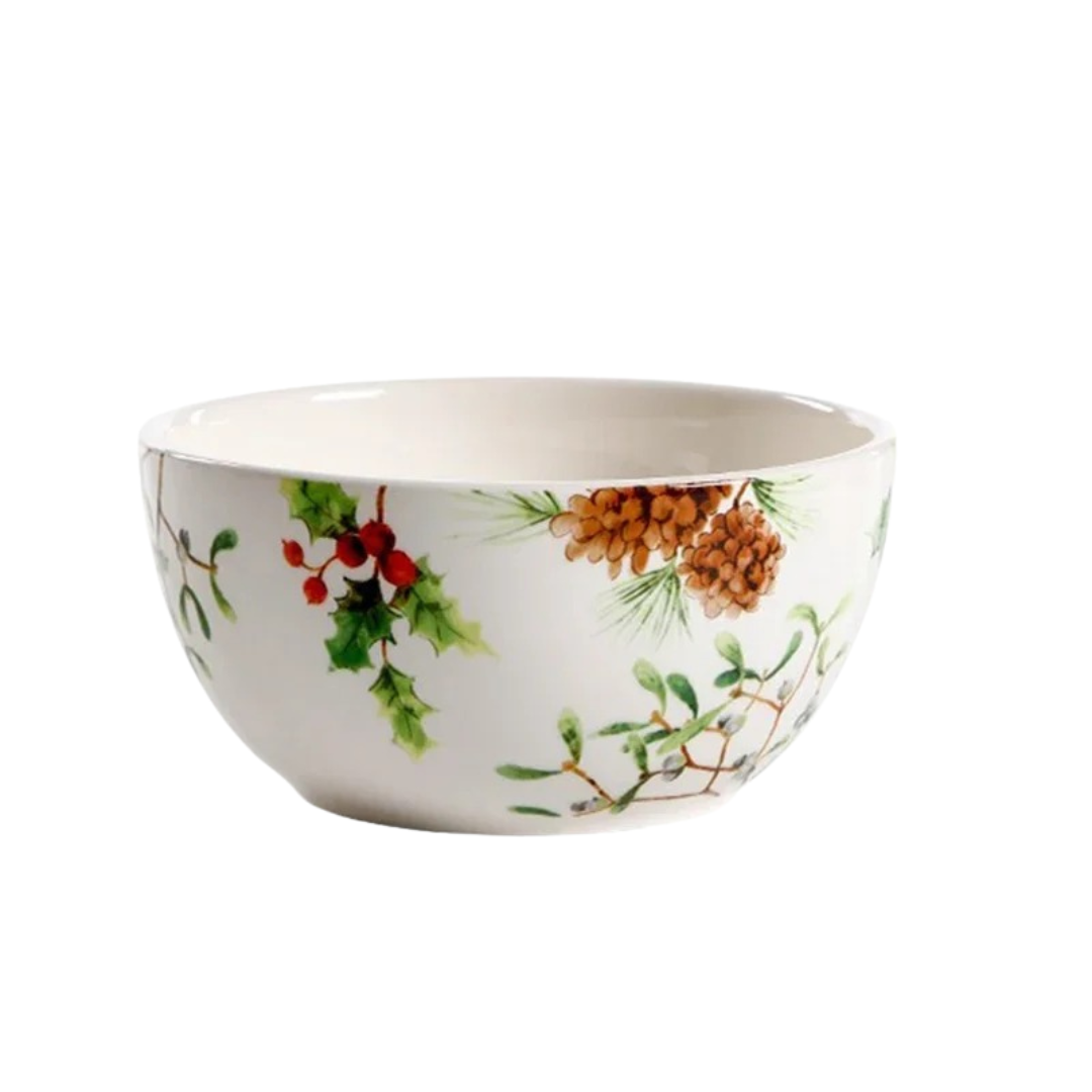 Conjunto de Louça Cerâmica Natalina com Pratos, Bowl e Xícaras