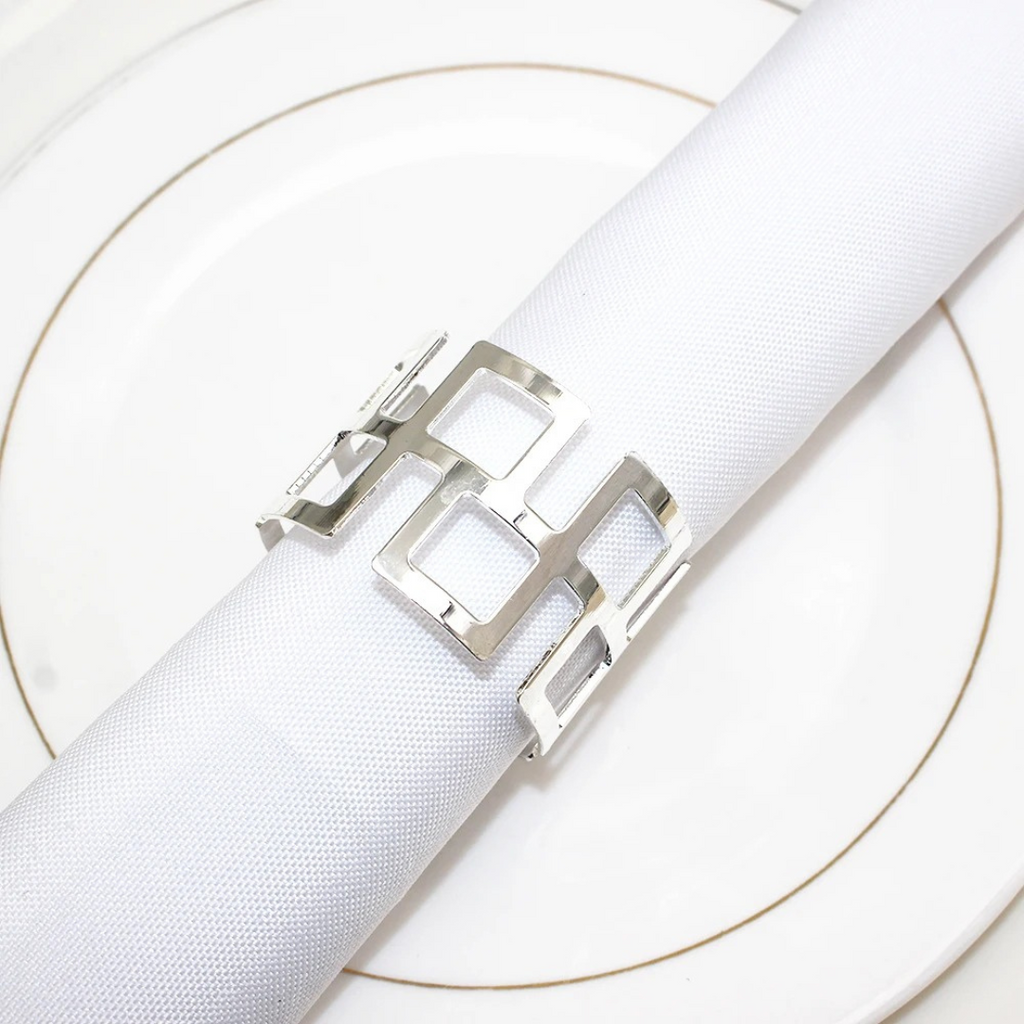 Conjunto de Anéis Para Guardanapos com Design de Quadrados Vazados 6 Peças