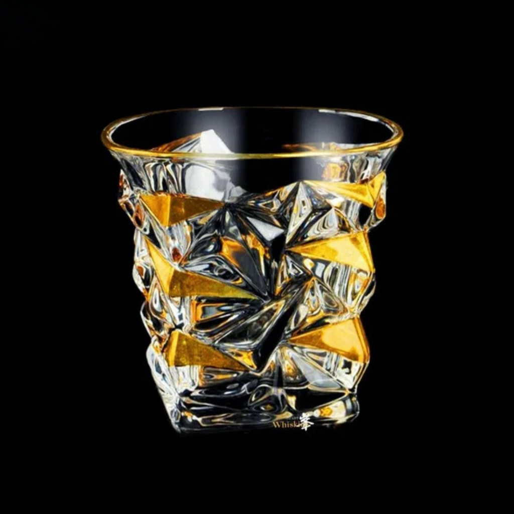 Copos de Uísque Gold Line em Cristal com Detalhes Dourados