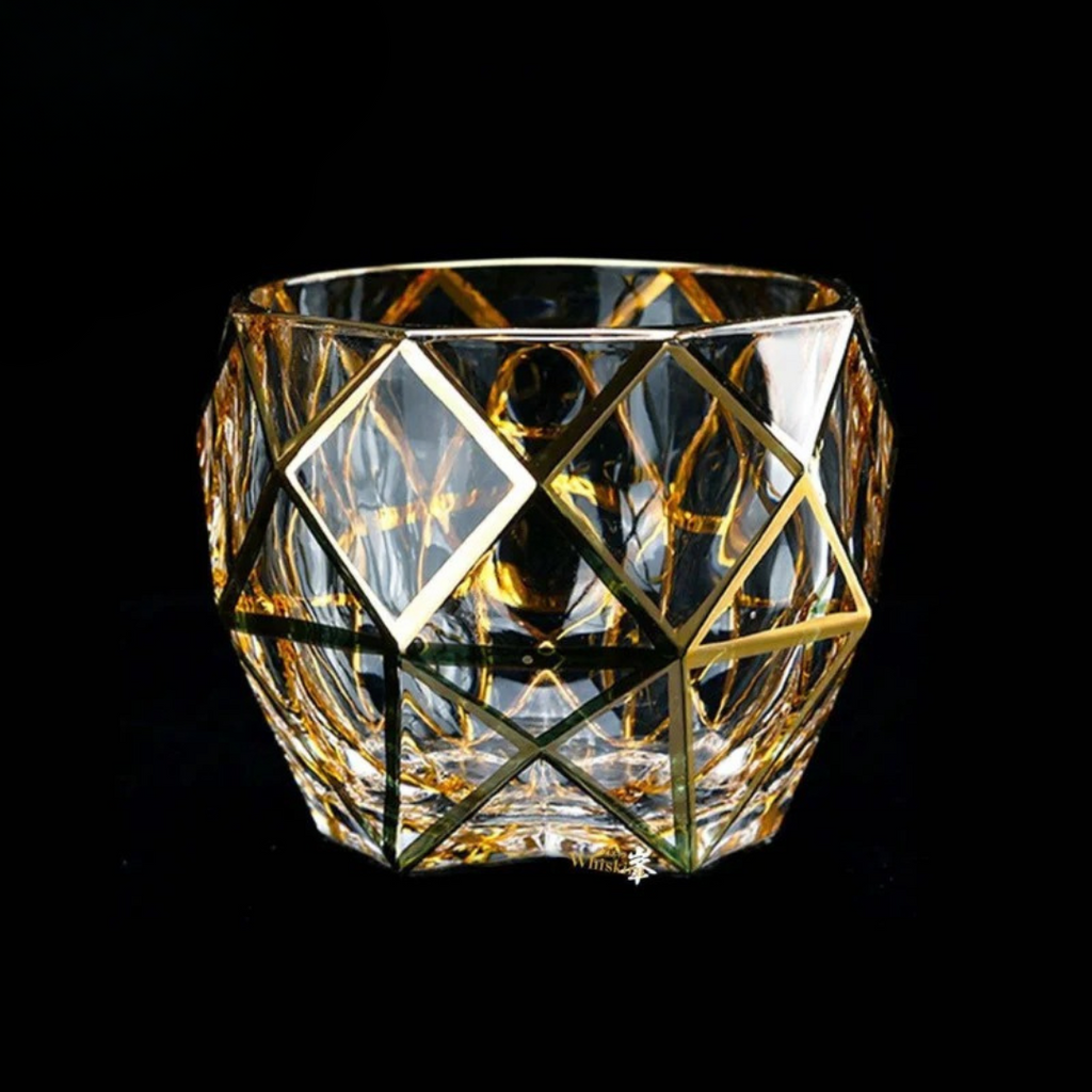 Copos de Uísque Gold Line em Cristal com Detalhes Dourados