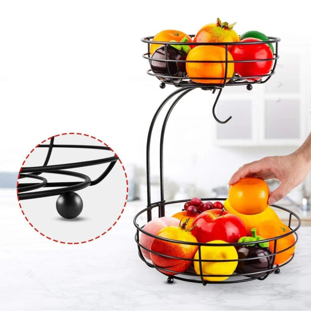 Fruteira de 2 Camadas com Suporte para Bananas