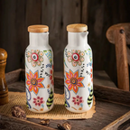 Garrafa de Azeite com Estampa de Flores Vintage em Cerâmica