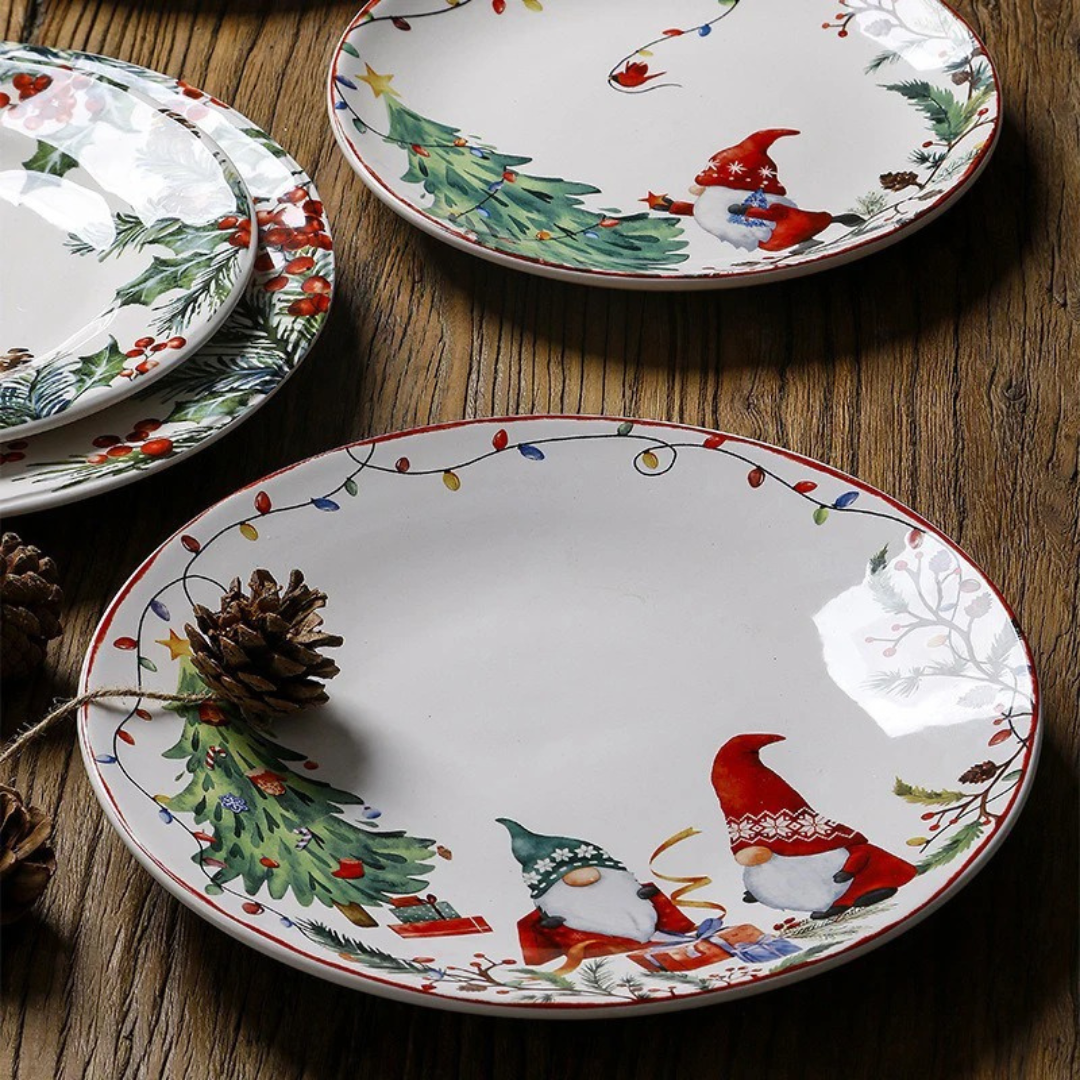 Prato de Jantar de Cerâmica com Tema de Natal