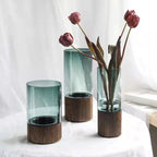 Vaso decorativo hidroponico de vidro e madeira - Wood Design