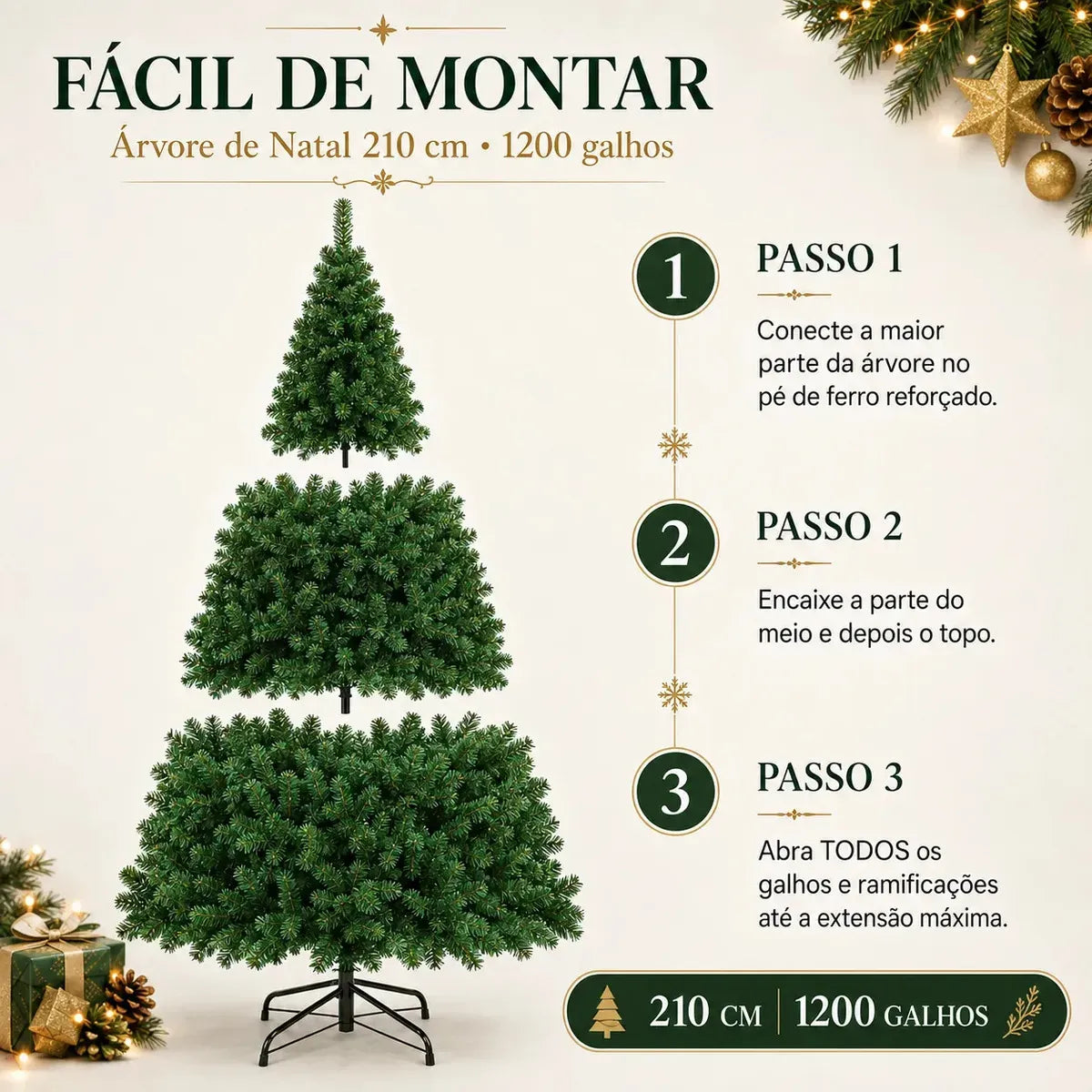 Árvore de Natal  Base Metal Pinheiro Tradicional