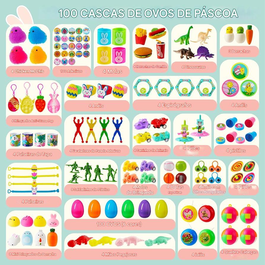 Kit de ovos plásticos recheados com brinquedos surpresa