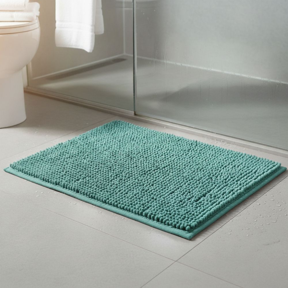 Tapete De Banheiro Bolinha Popcorn Antiderrapante 60x40cm Chenille Azul Claro