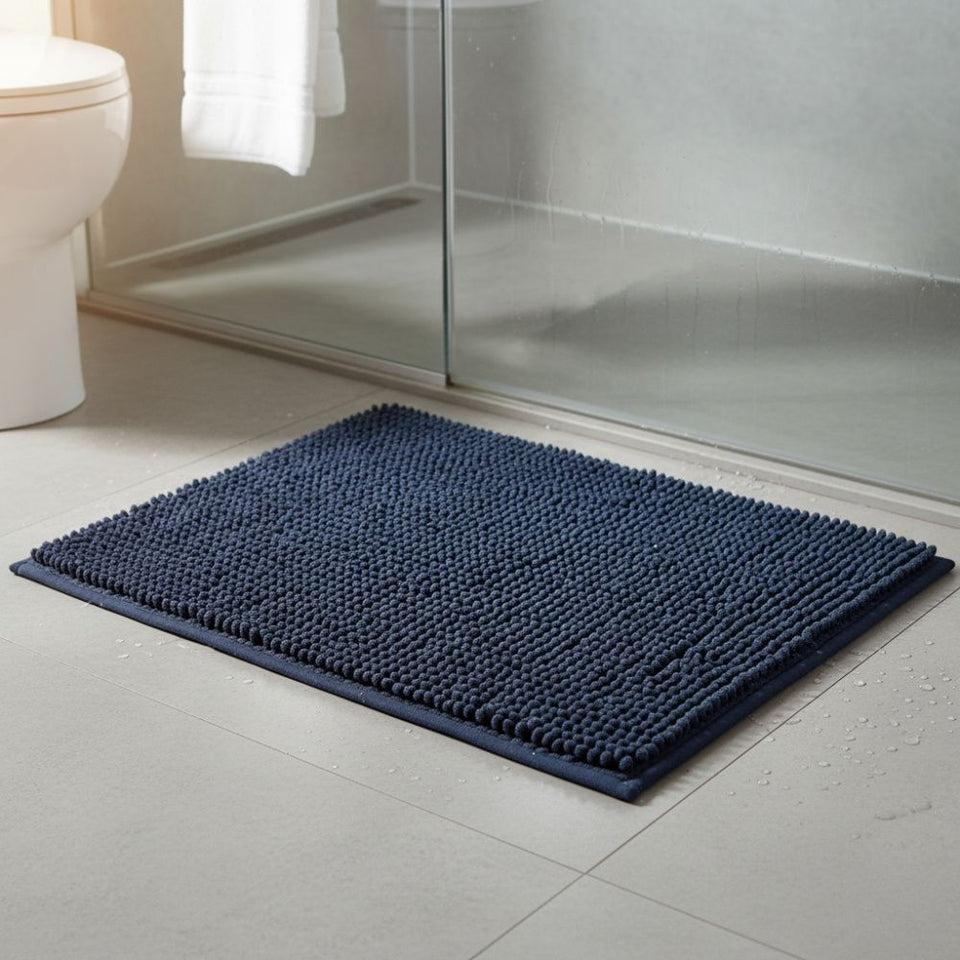 Tapete De Banheiro Bolinha Popcorn Antiderrapante 60x40cm Chenille Azul Marinho